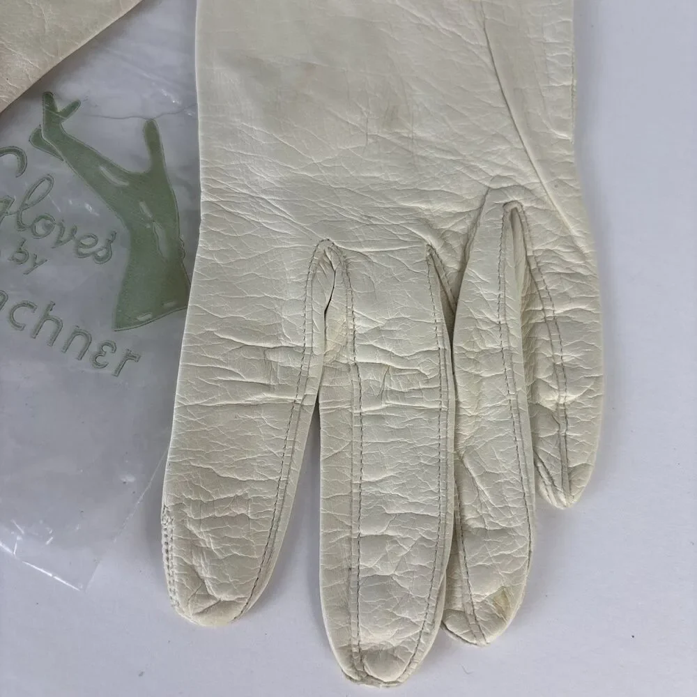 Bachner Genuine Sheepskin Gloves Size 7 Off White Leather